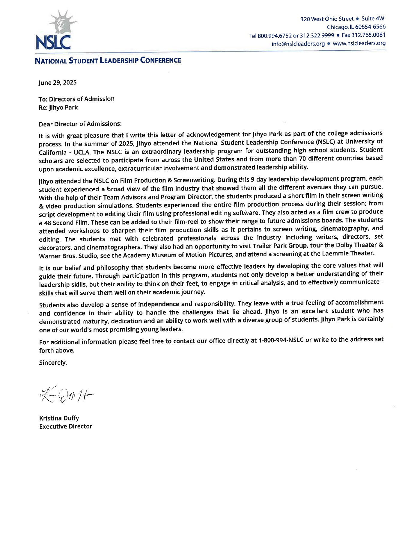 NSLC Letter of Acknowledgement