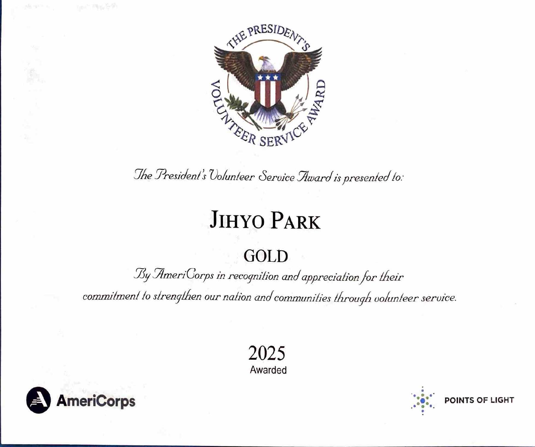 President’s Volunteer Service Award — Gold, 2025