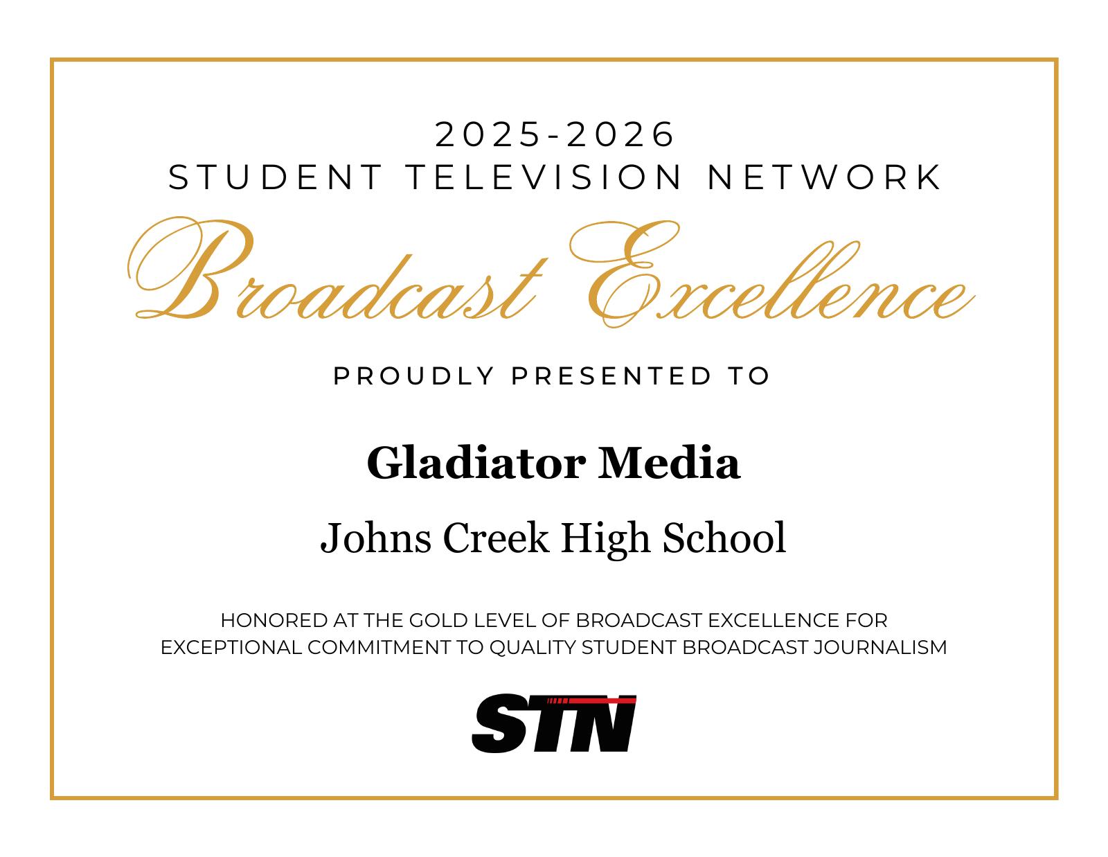 STN Broadcast Excellence — Gold